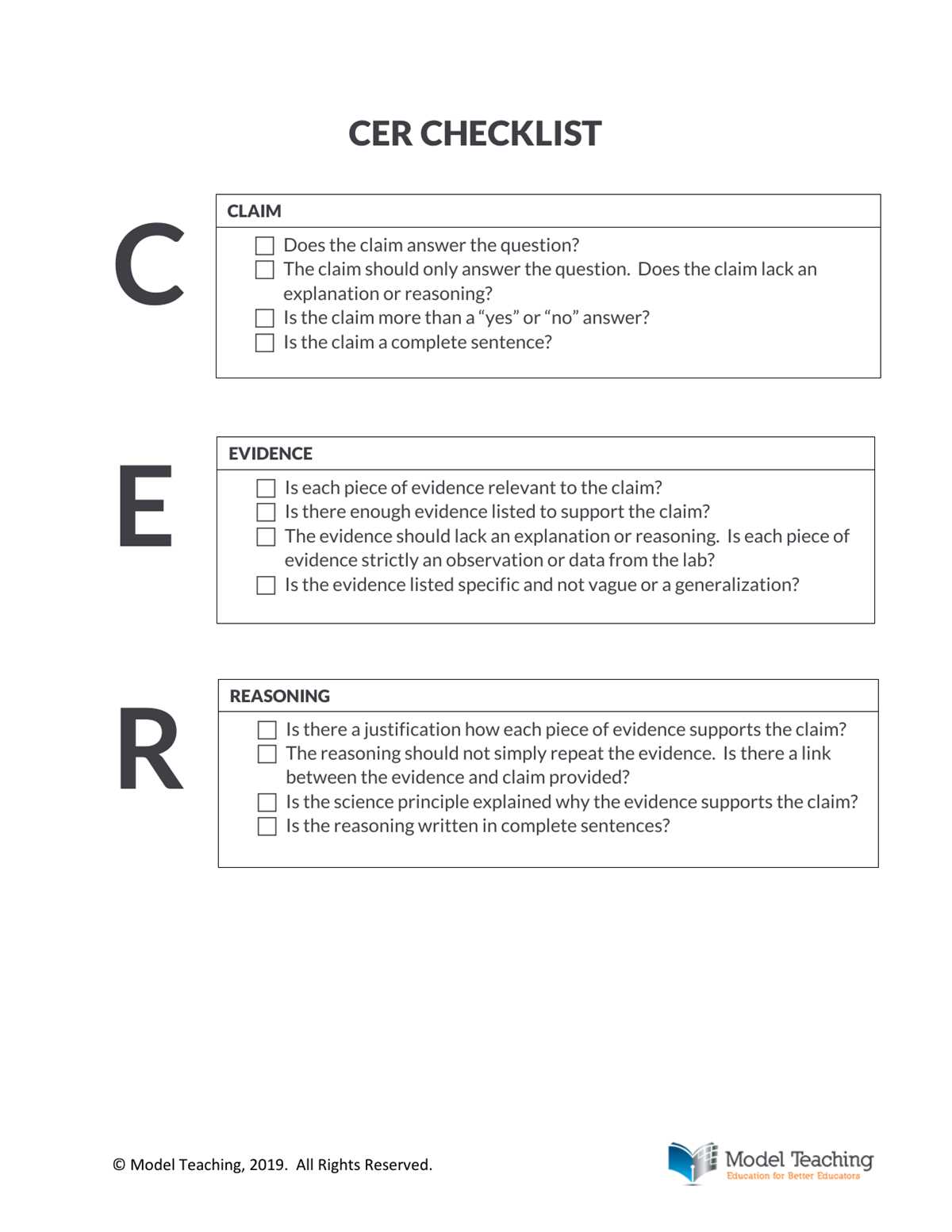 claims evidence reasoning worksheet
