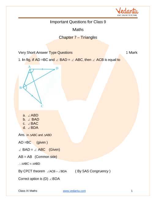 class 9 triangles worksheet