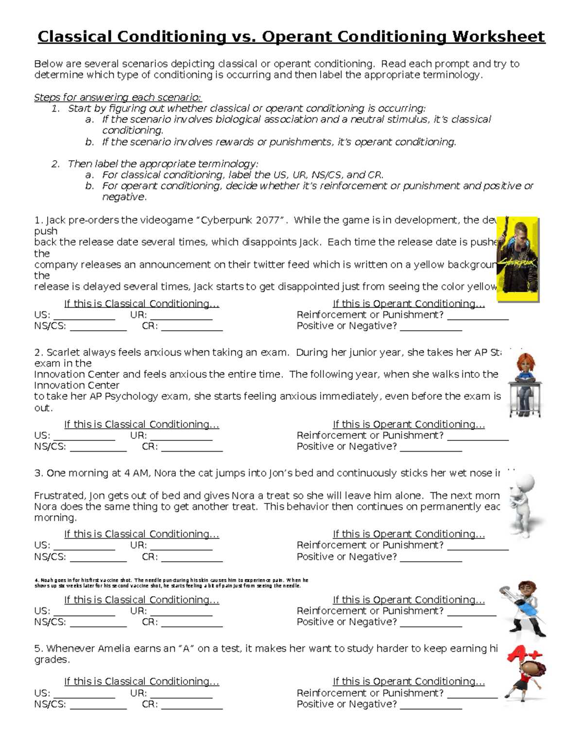 classical conditioning or operant conditioning worksheet classical conditioning or operant conditioning worksheet