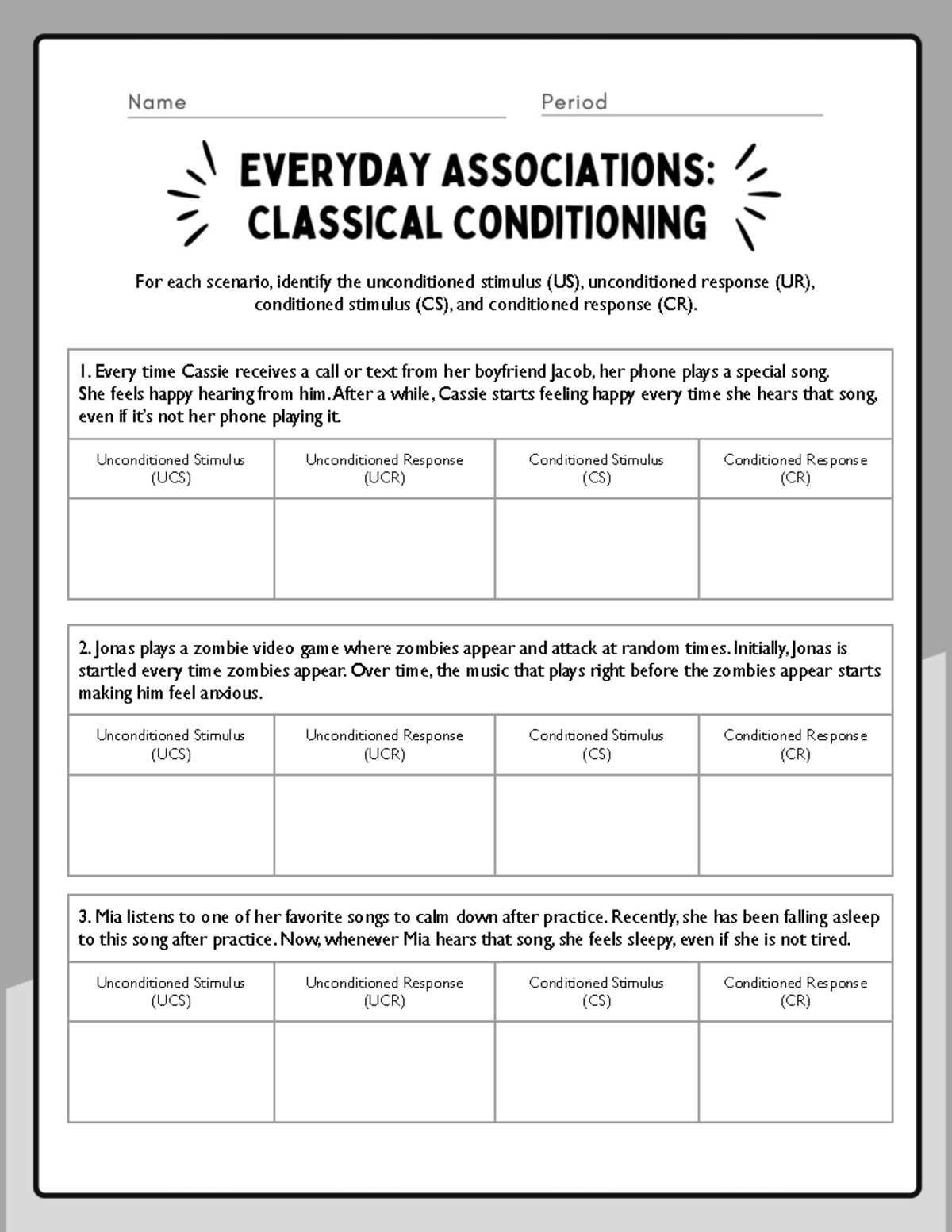 classical conditioning practice worksheet