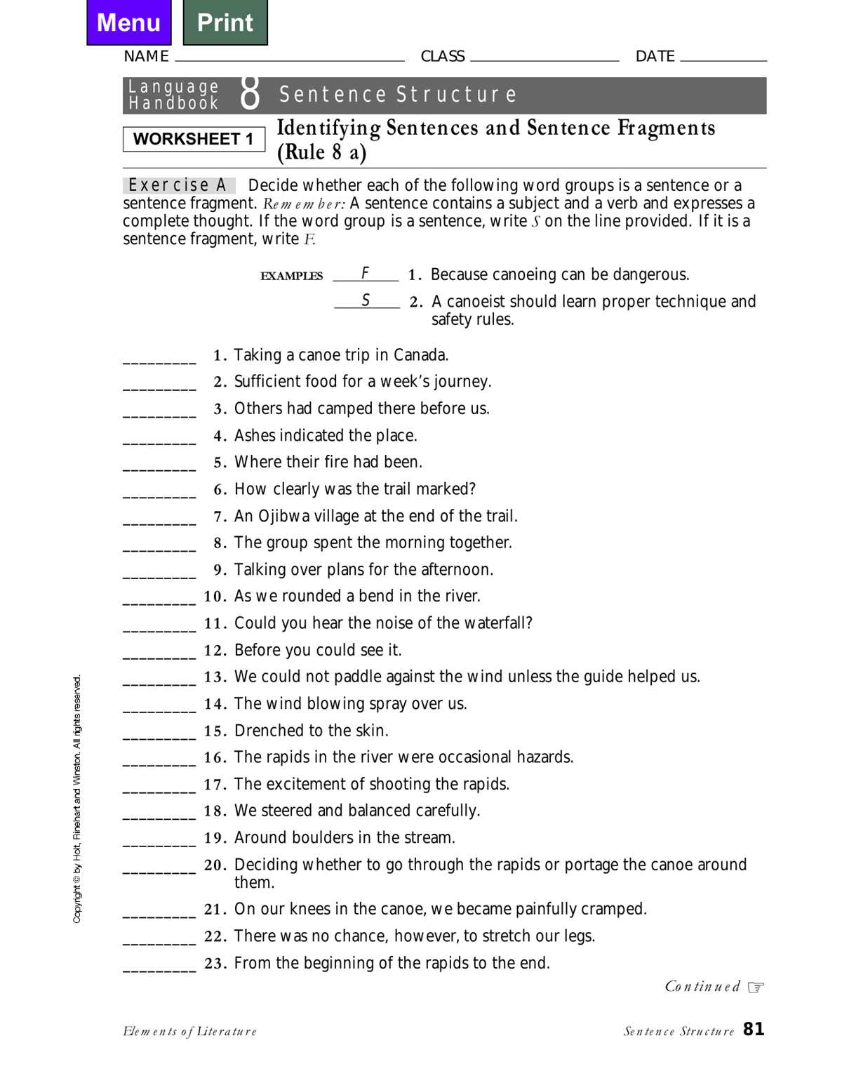 classifying sentences by structure worksheet