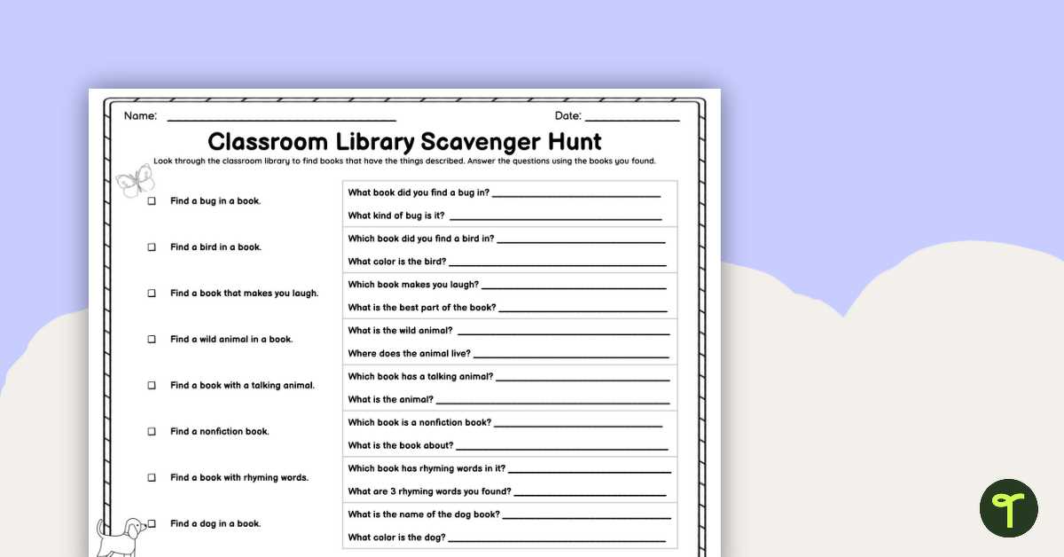 classroom scavenger hunt worksheet