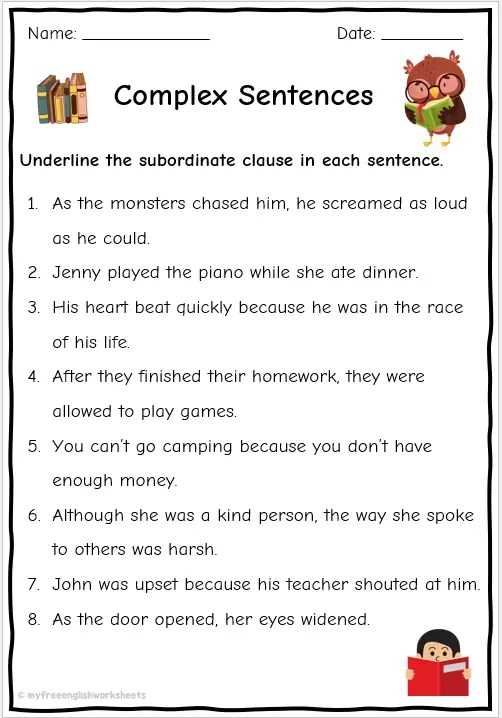 clauses worksheet for class 8