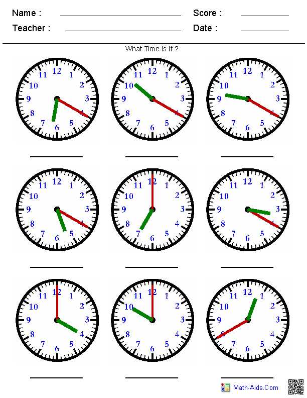 clock for kids worksheets