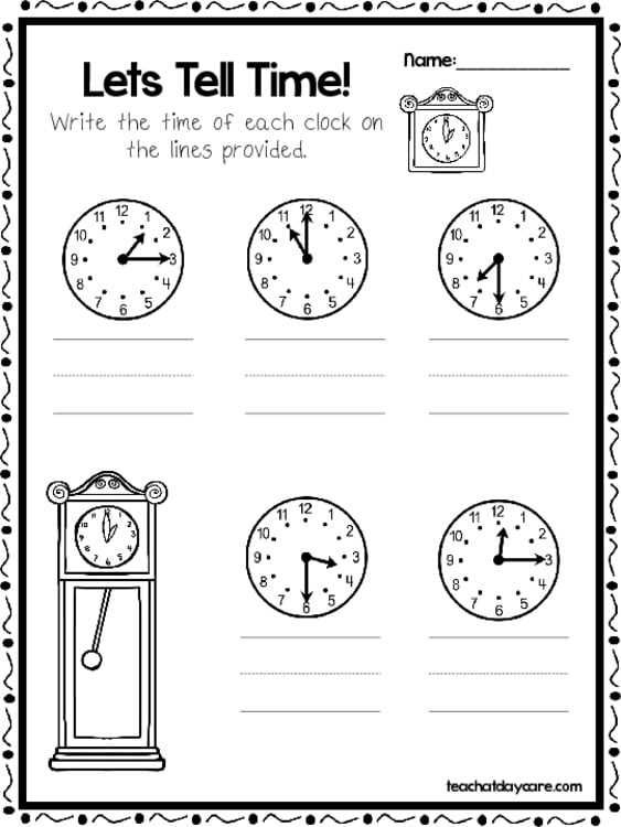 clock worksheet for grade 1
