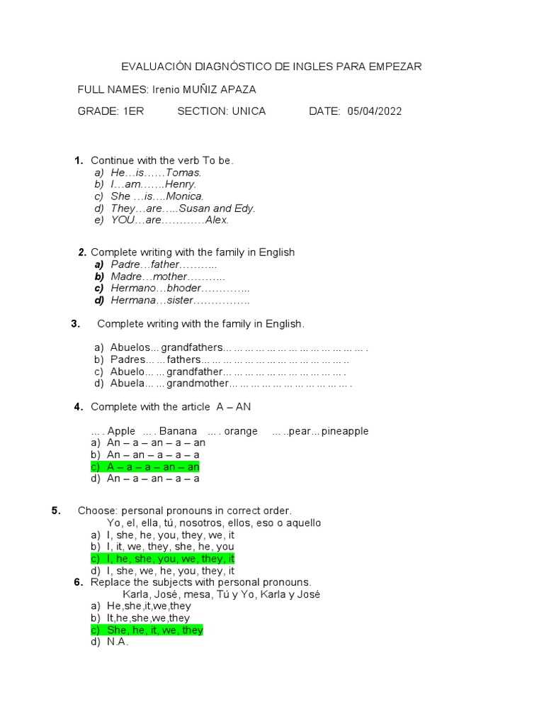 para empezar worksheet