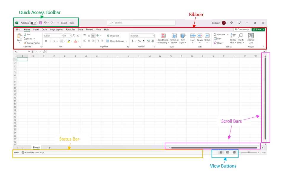 switch to the view that shows all the worksheet elements