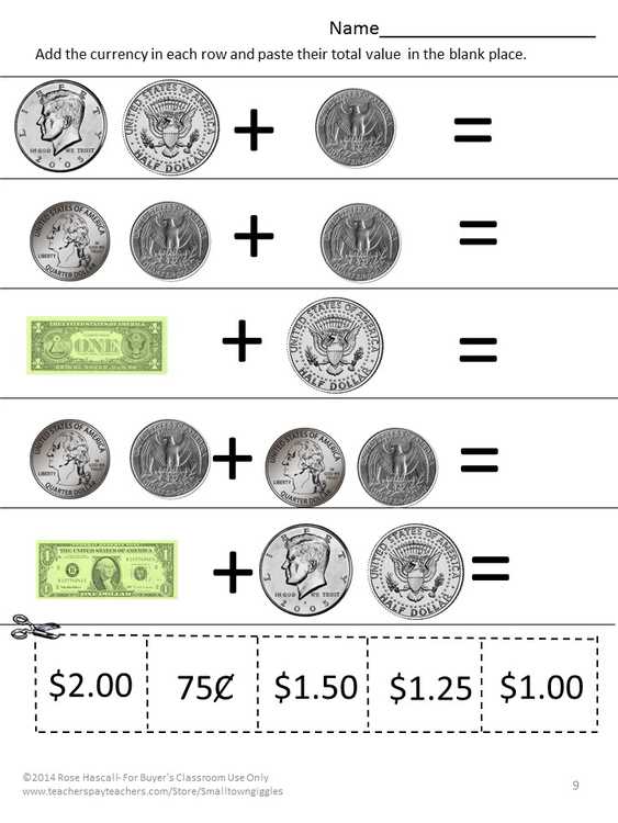 math currency worksheets