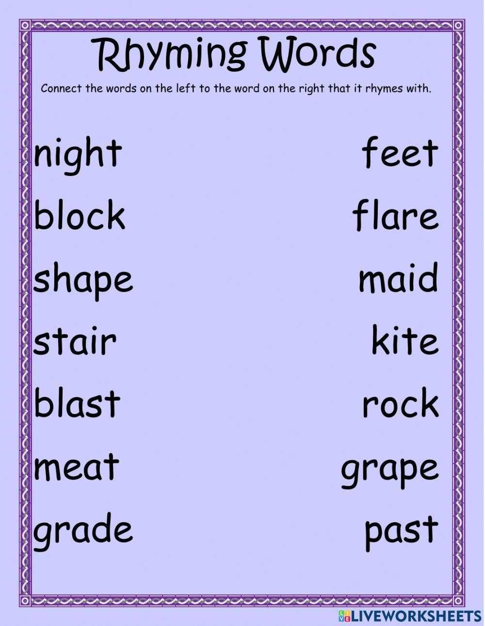 match the rhyming words worksheet