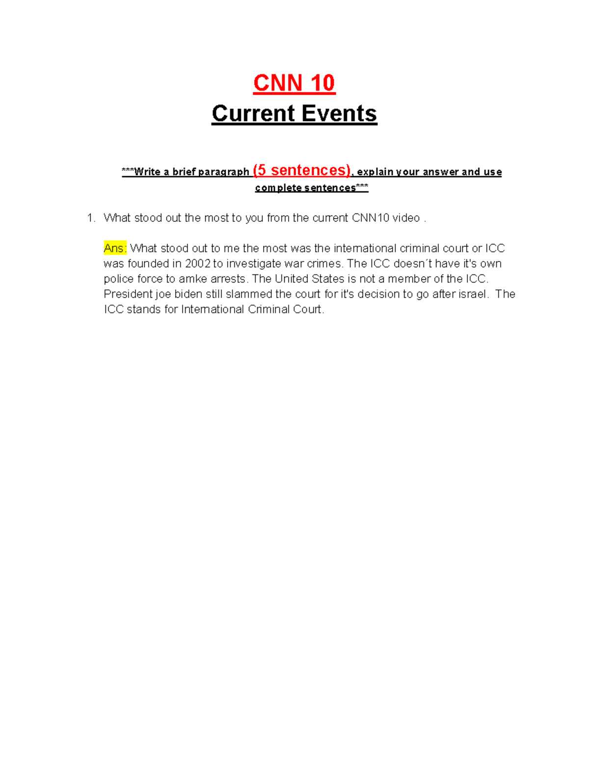cnn10 worksheet