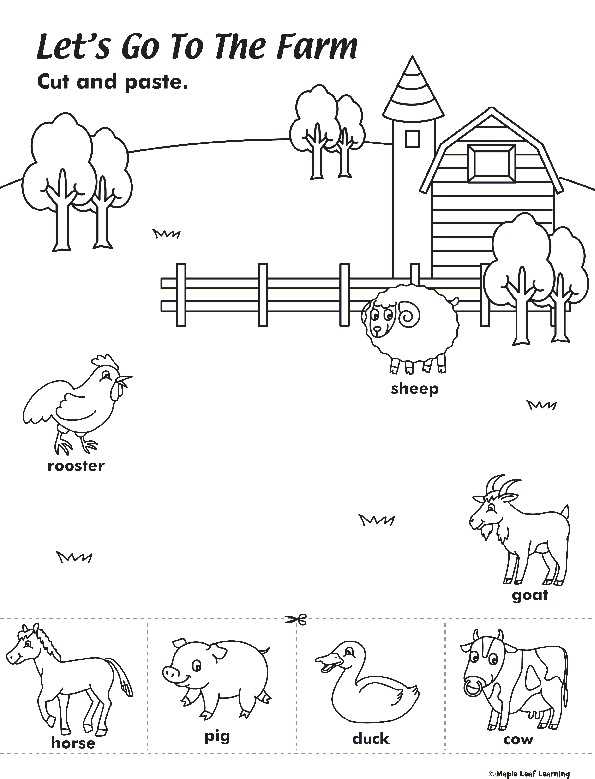 farm animal cut and paste worksheet