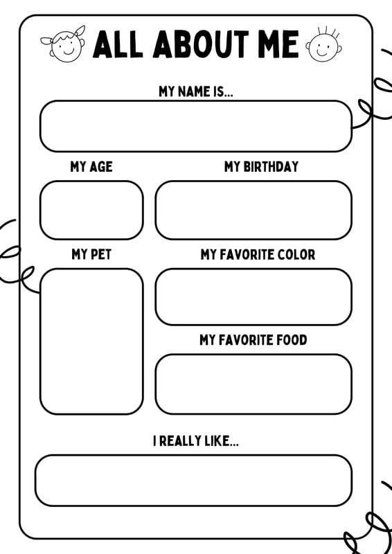 all about me worksheet preschool