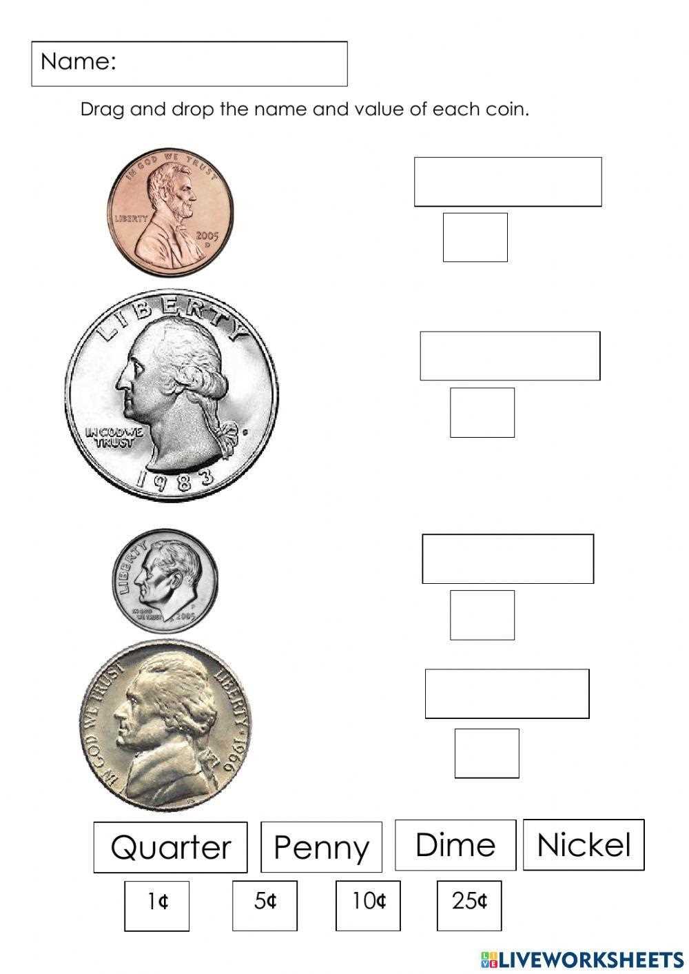 coin names and values worksheet coin names and values worksheet