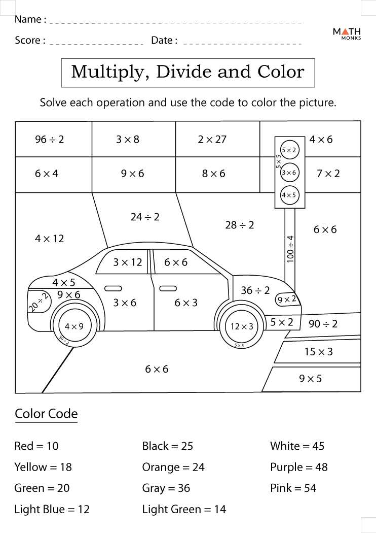 color by number multiplication worksheets
