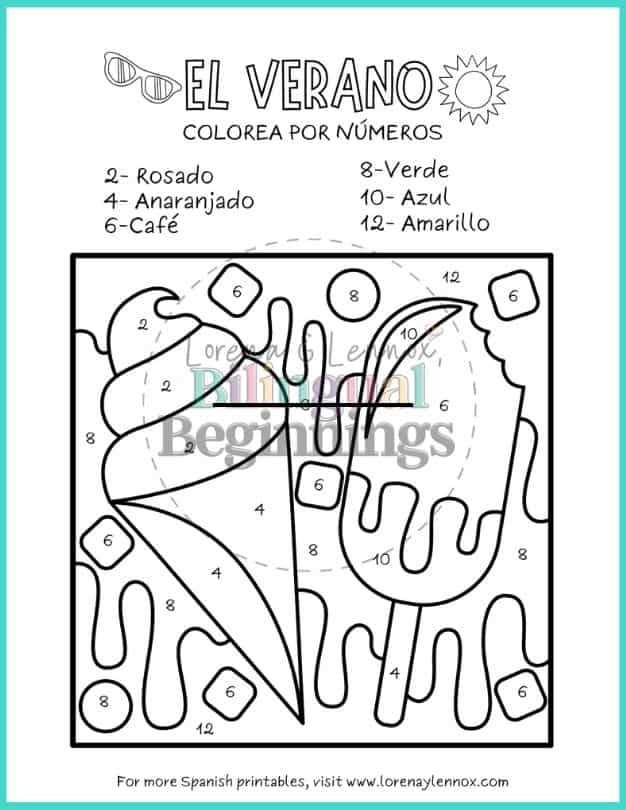 color by number worksheets in spanish