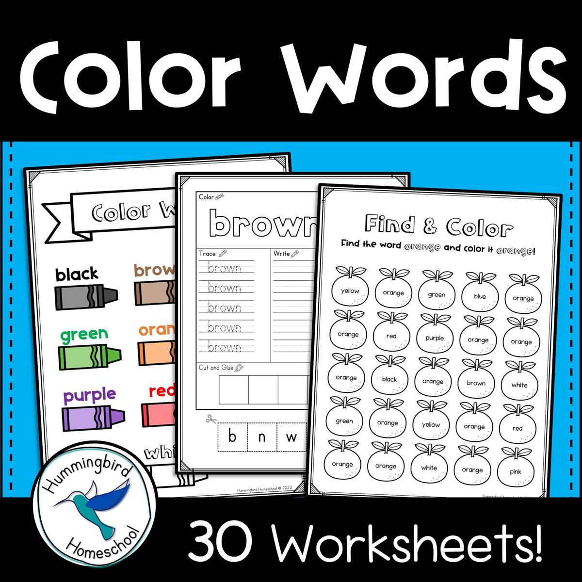 color sight words worksheet