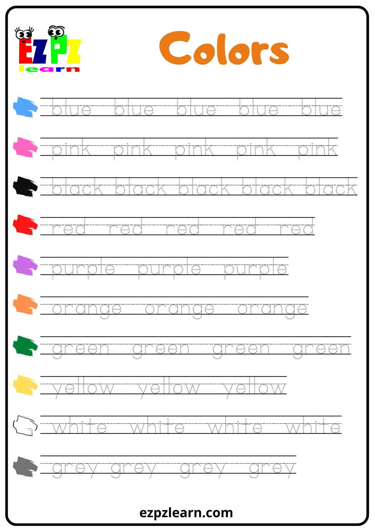 colors worksheet for adults