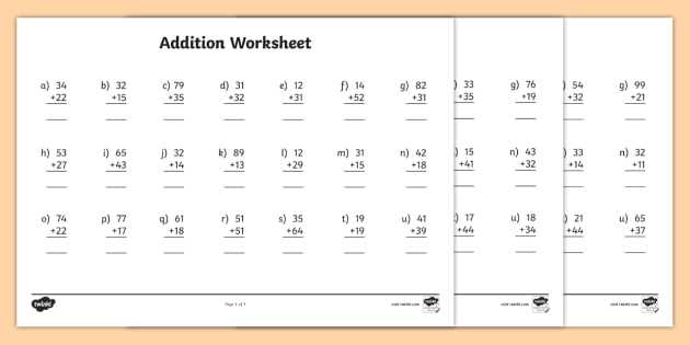 column addition worksheets year 2
