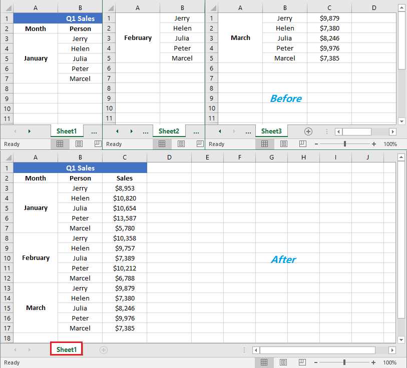 combine all worksheets into one