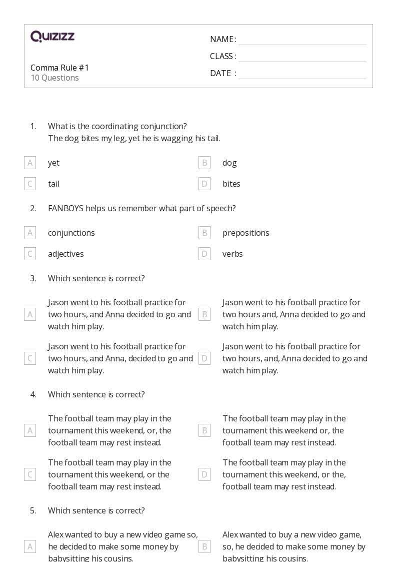comma usage worksheets