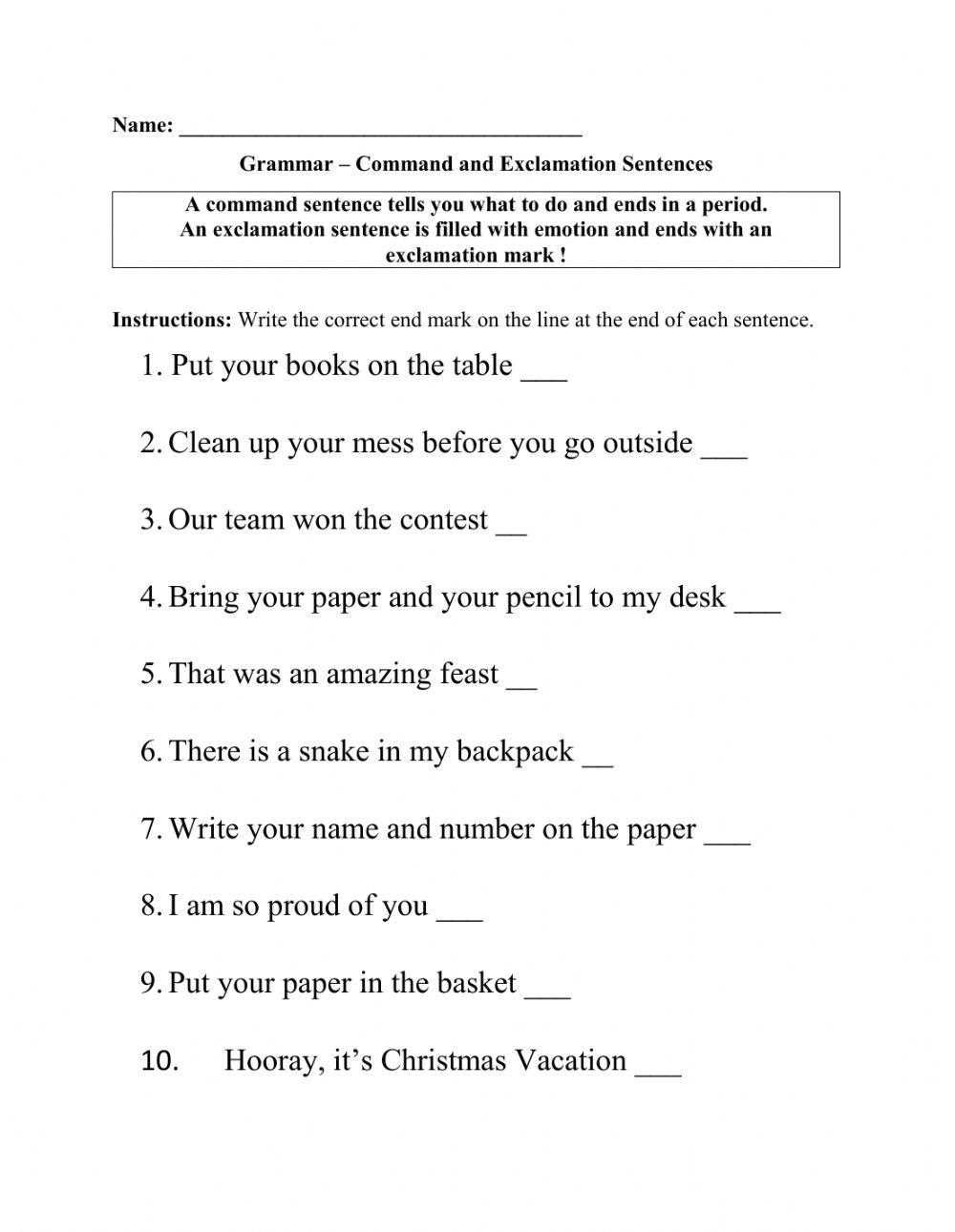 command and request worksheets