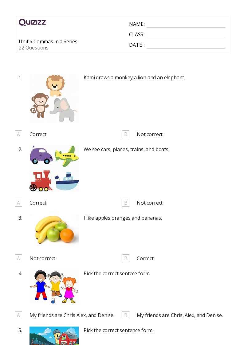 commas in a series worksheets