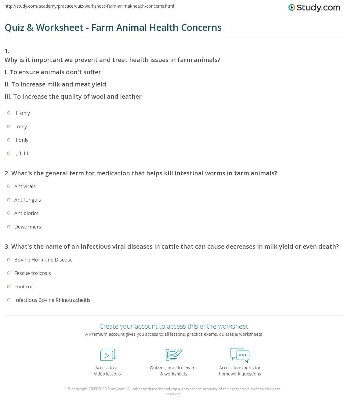 common animal diseases worksheet