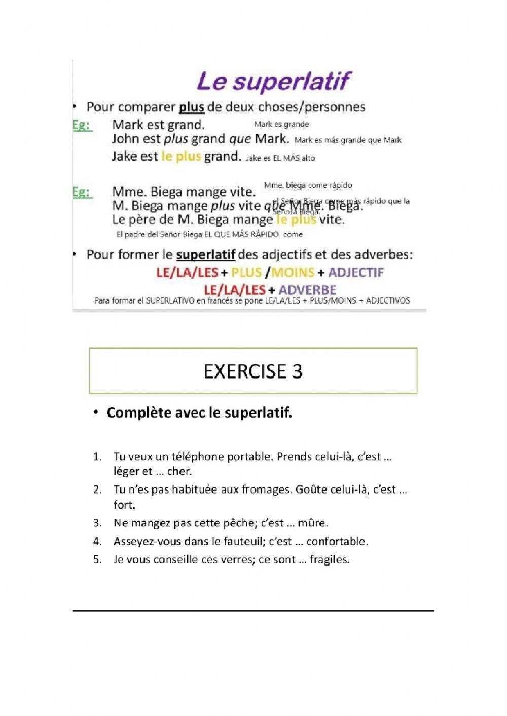 comparatif french worksheet