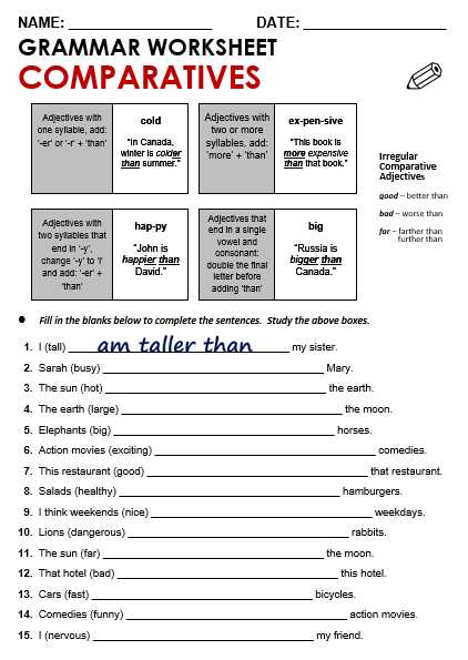 comparative nouns worksheet