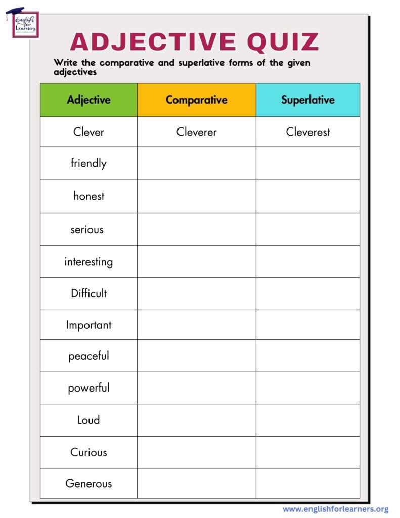 comparative superlative worksheet