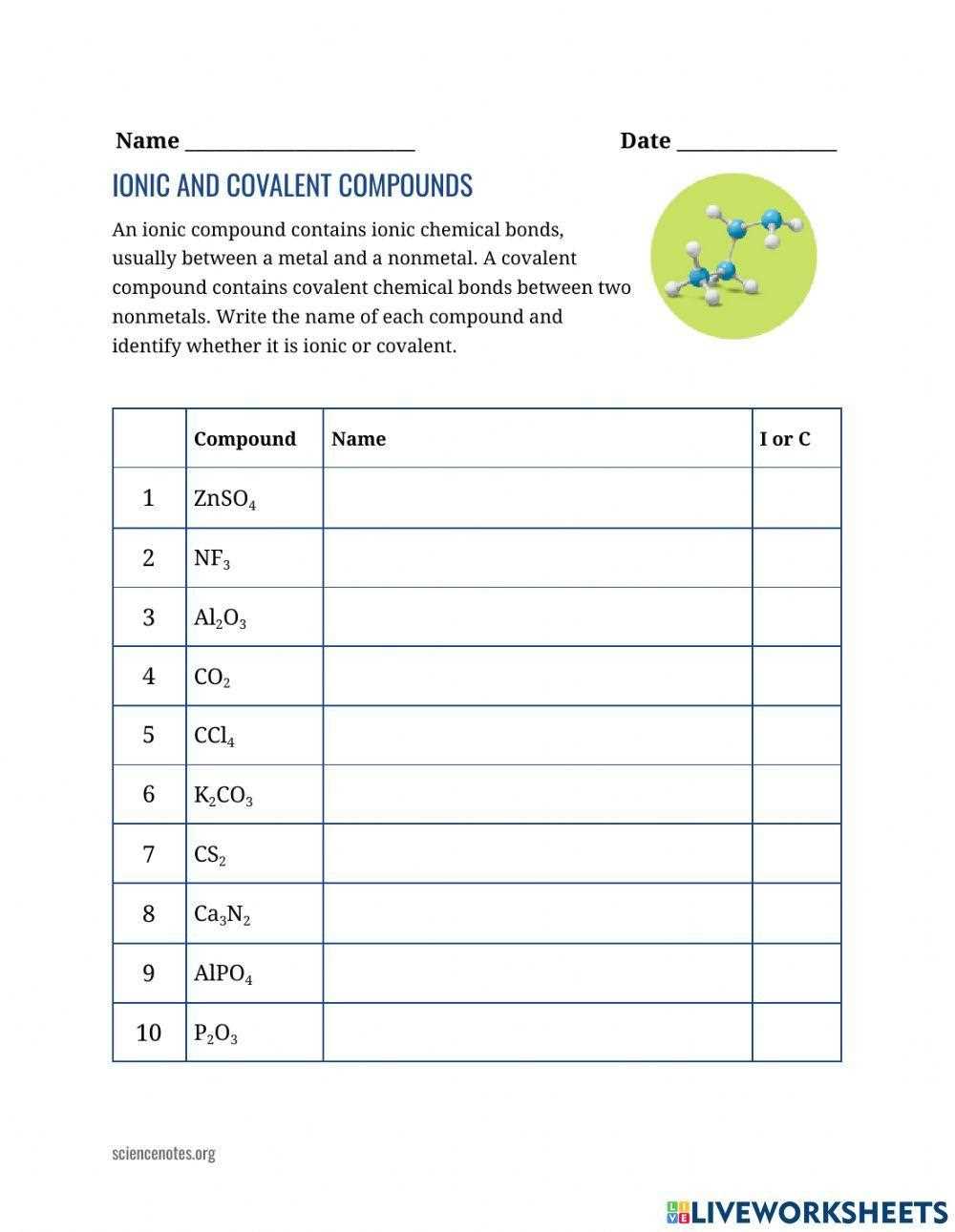 compare and contrast ionic and covalent bonds worksheet