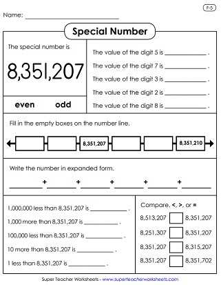 comparing 7 digit numbers worksheet
