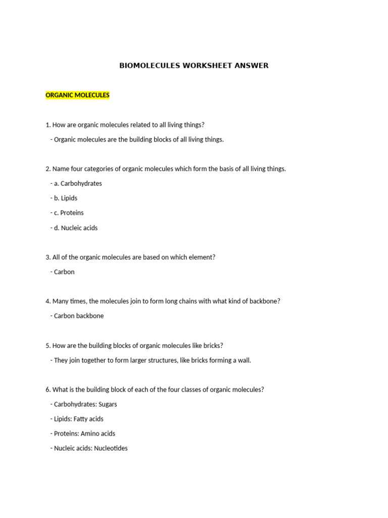 comparing biomolecules worksheet