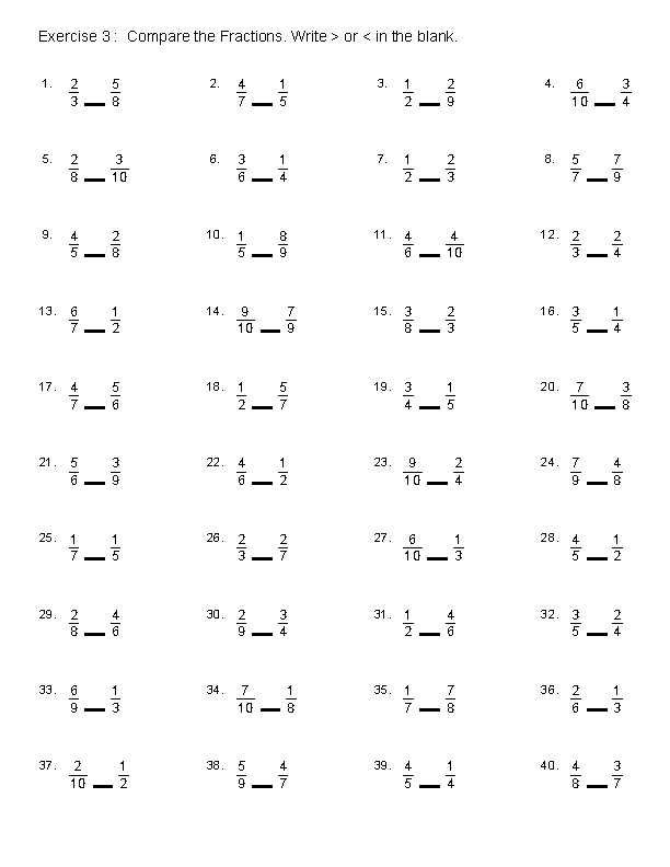 comparing fractions worksheet third grade