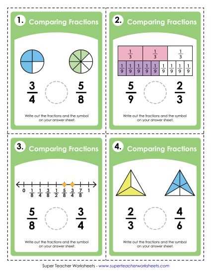 comparing like and unlike fractions worksheets