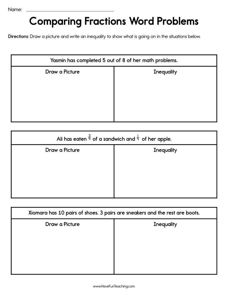 comparing word problems worksheet