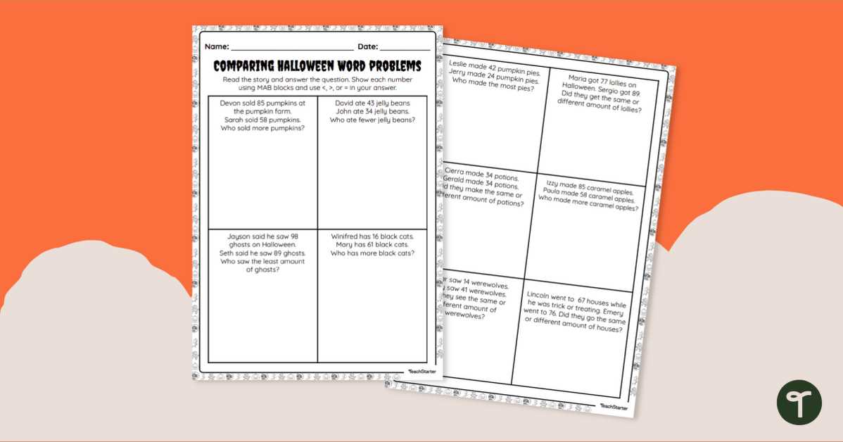 comparing word problems worksheet