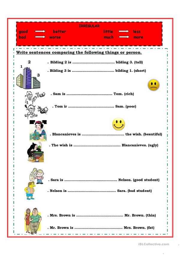 comparison of adjectives exercises worksheets