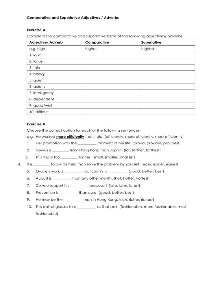 comparison of adverbs worksheet