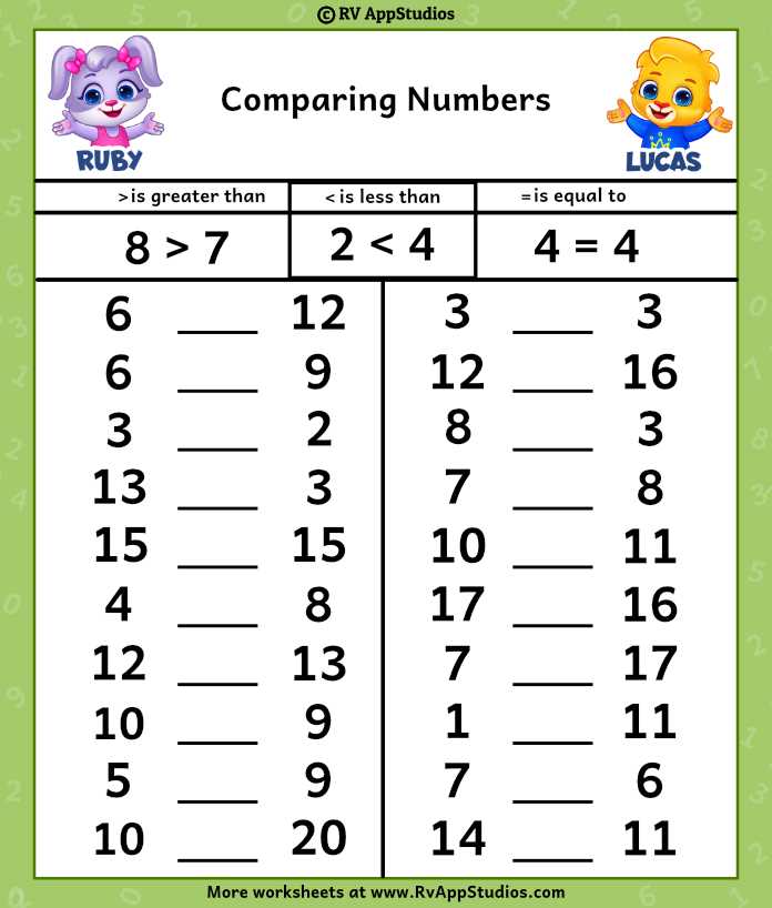 comparison worksheet for class 1