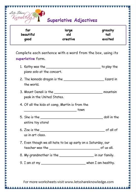 comparison worksheet for class 3