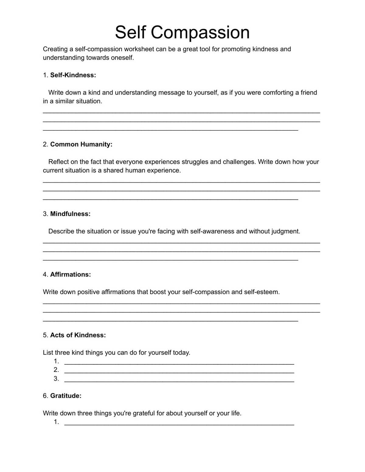 compassion therapy worksheets