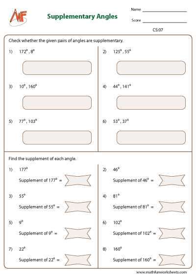 complementary angles worksheets free