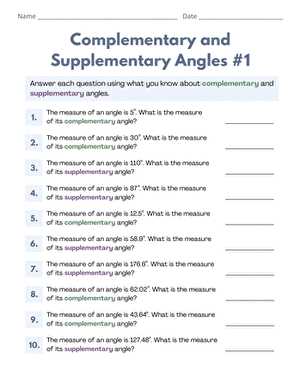 complementary supplementary angles worksheet
