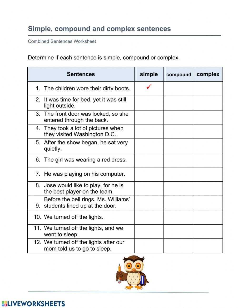 complex and compound sentences worksheet