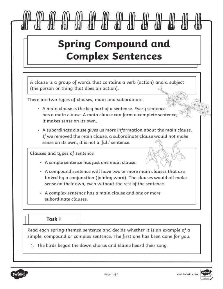 compound complex and simple sentences worksheet