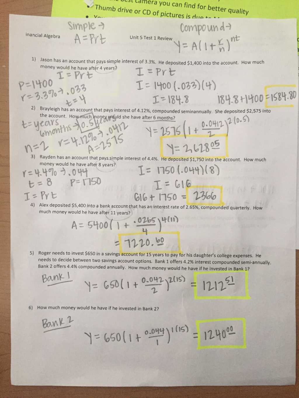 compound interest algebra 2 worksheet