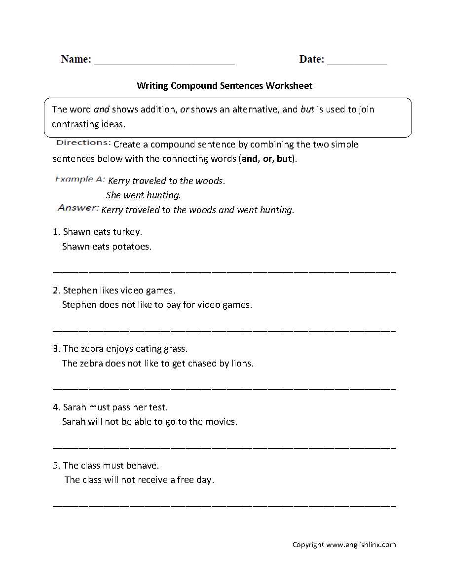 compound sentences worksheet 4th grade