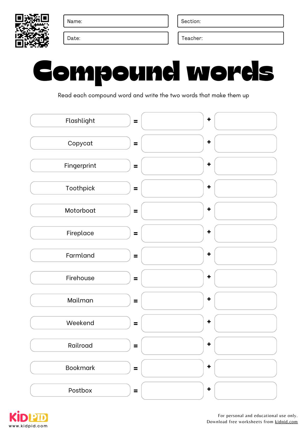 compound words sentences worksheets
