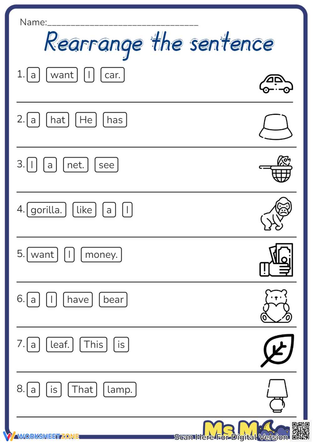 comprehensive sentence worksheet